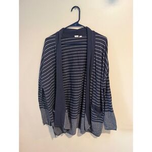 Gap Womens Navy Blue White Striped Merino Wool Blend Open Front Cardigan Large